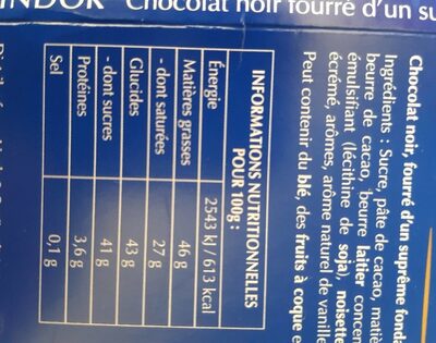 Lindor - Nutrition facts - fr