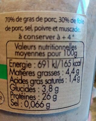 Pate Des Cevennes - Nutrition facts