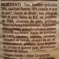 WILLIAM-SAURIN- SAUCISSES LENTILLES 840g - Ingredients - fr
