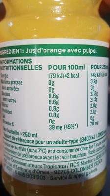 Tropicana Orange avec pulpe 25 cl - Ingredients - fr