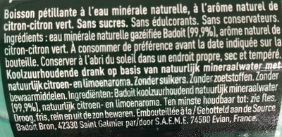 Badoit Zest citron vert source Saint Galmier - Ingredients - fr