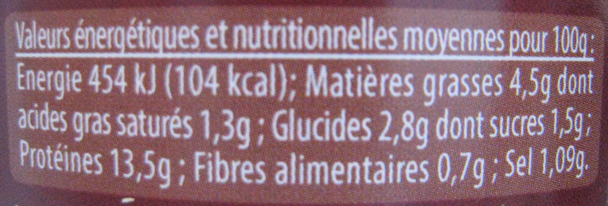 Coq au vin de Cahors Jean Larnaudie - Nutrition facts - fr