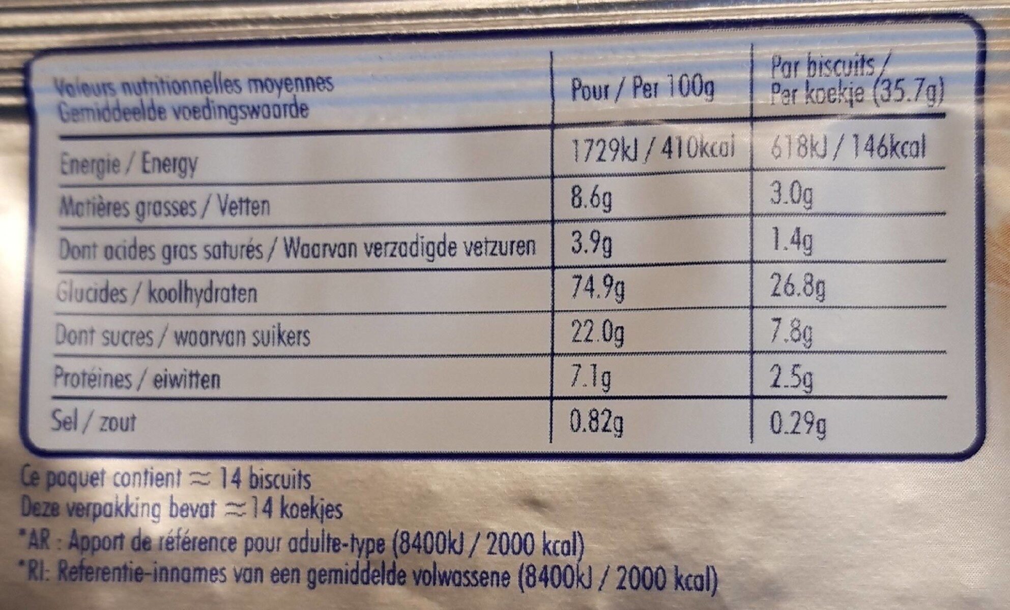 Delacre Gâteau - Nutrition facts - fr