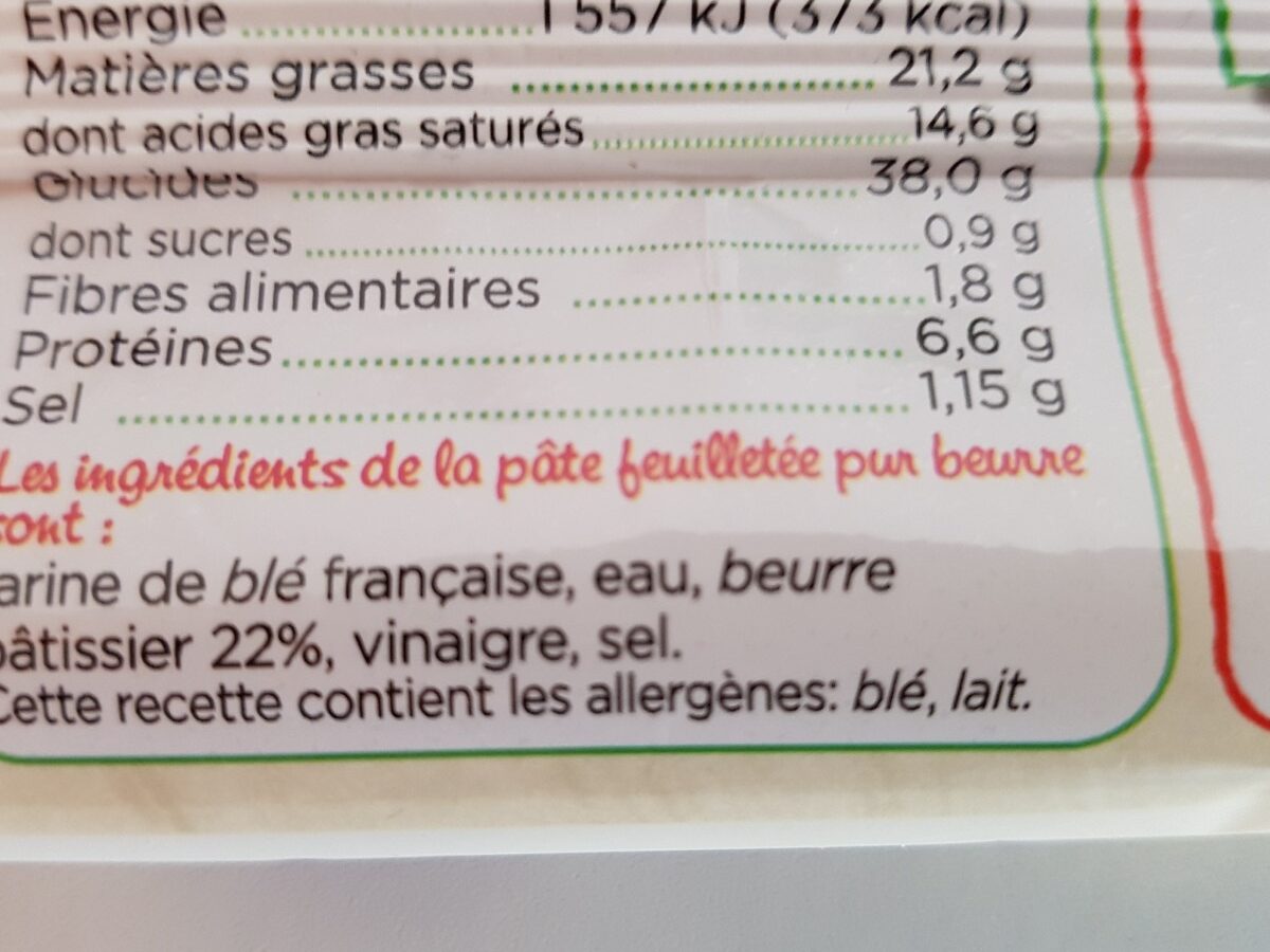 Pate Feuilletee Pur Beurre - Ingredients - fr
