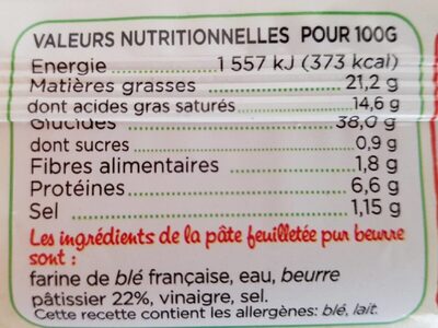 Pate Feuilletee Pur Beurre - Nutrition facts - fr