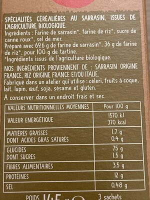 Tartines craquantes sarrasin - Nutrition facts - en