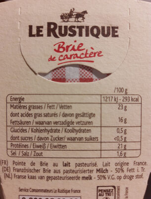 Brie de caractère (23 % MG) - Nutrition facts - en