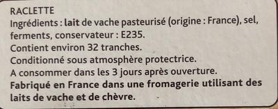 La Raclette Classique (26% MG) Format familial - Ingredients - fr