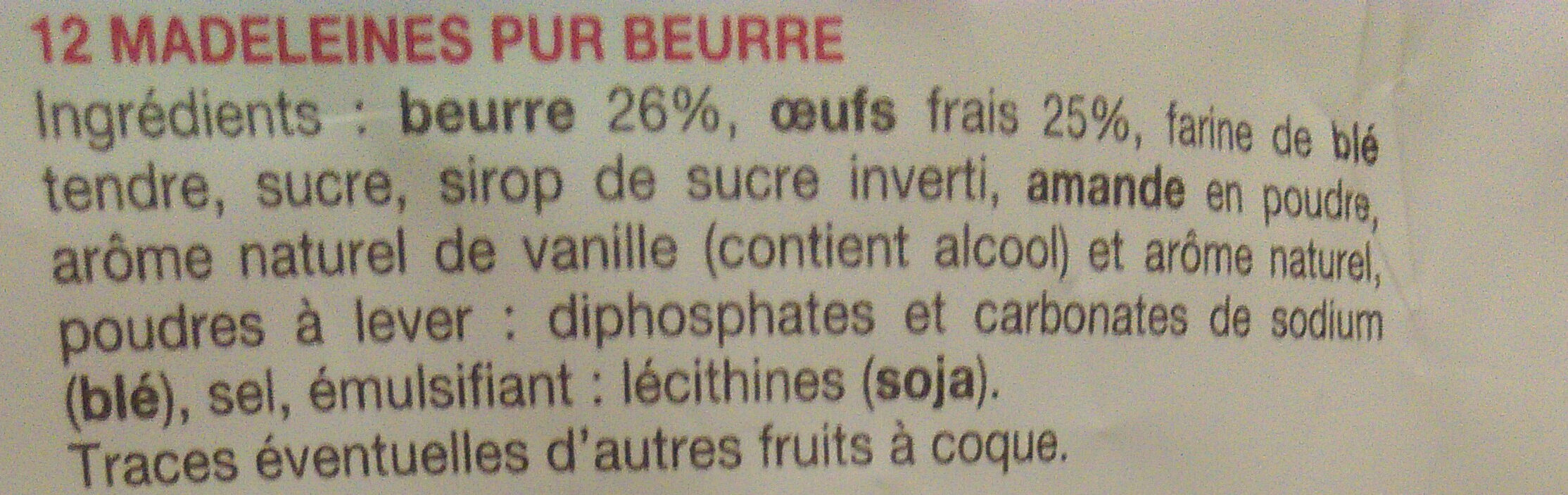 La Madeleine Pur beurre - Ingredients - fr