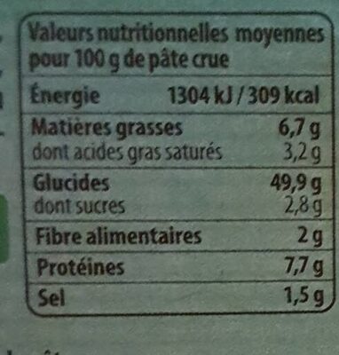Pâtes à Flammekueche et à tartes fines - Nutrition facts - fr