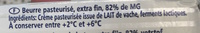 PLAQUETTE 250G DOUX - Ingredients