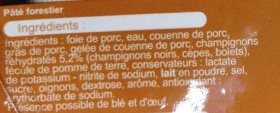 Pâté Forestier - Ingredients - fr