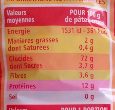 Coquillettes - pâtes de qualité supérieure - Nutrition facts - fr