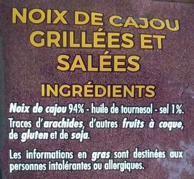 Noix de cajou grillées et salées - Ingredients - fr