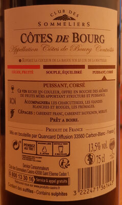 Côtes de Bourg AOC (2016) - Ingredients - fr
