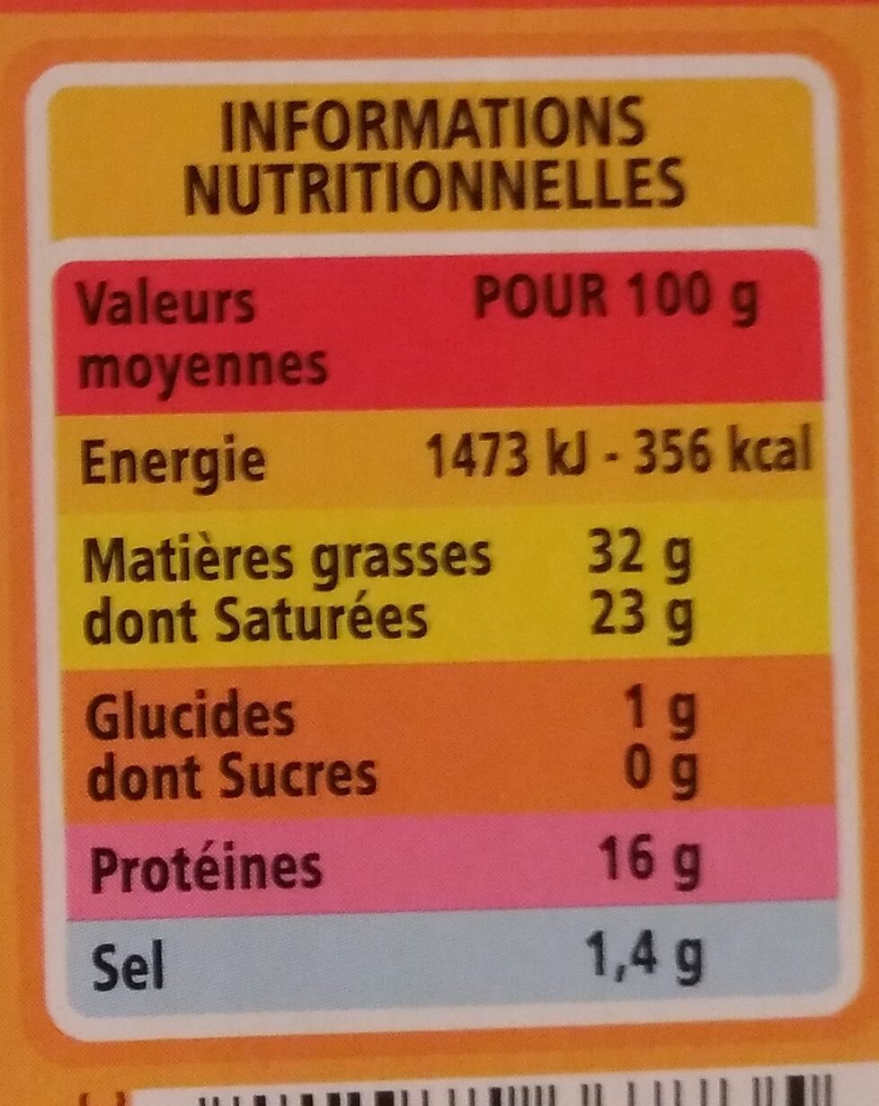 Brique au lait de vache - Nutrition facts - fr