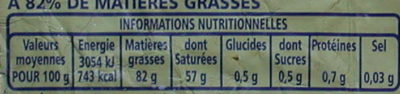 Beurre doux 82% de MG - Nutrition facts - fr