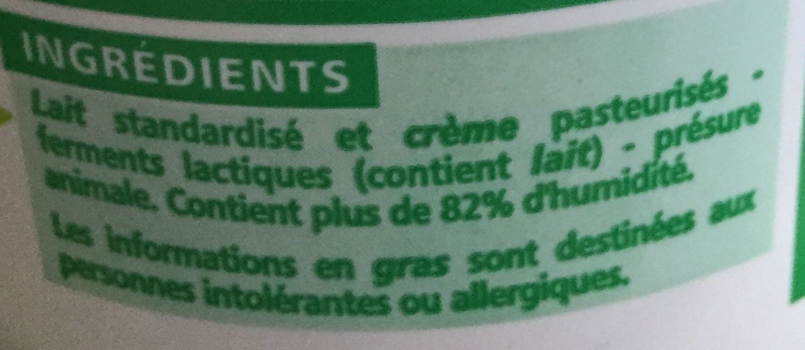 Faisselle moulée à la main 6% de matières grasses sur produit fini - Ingredients - fr