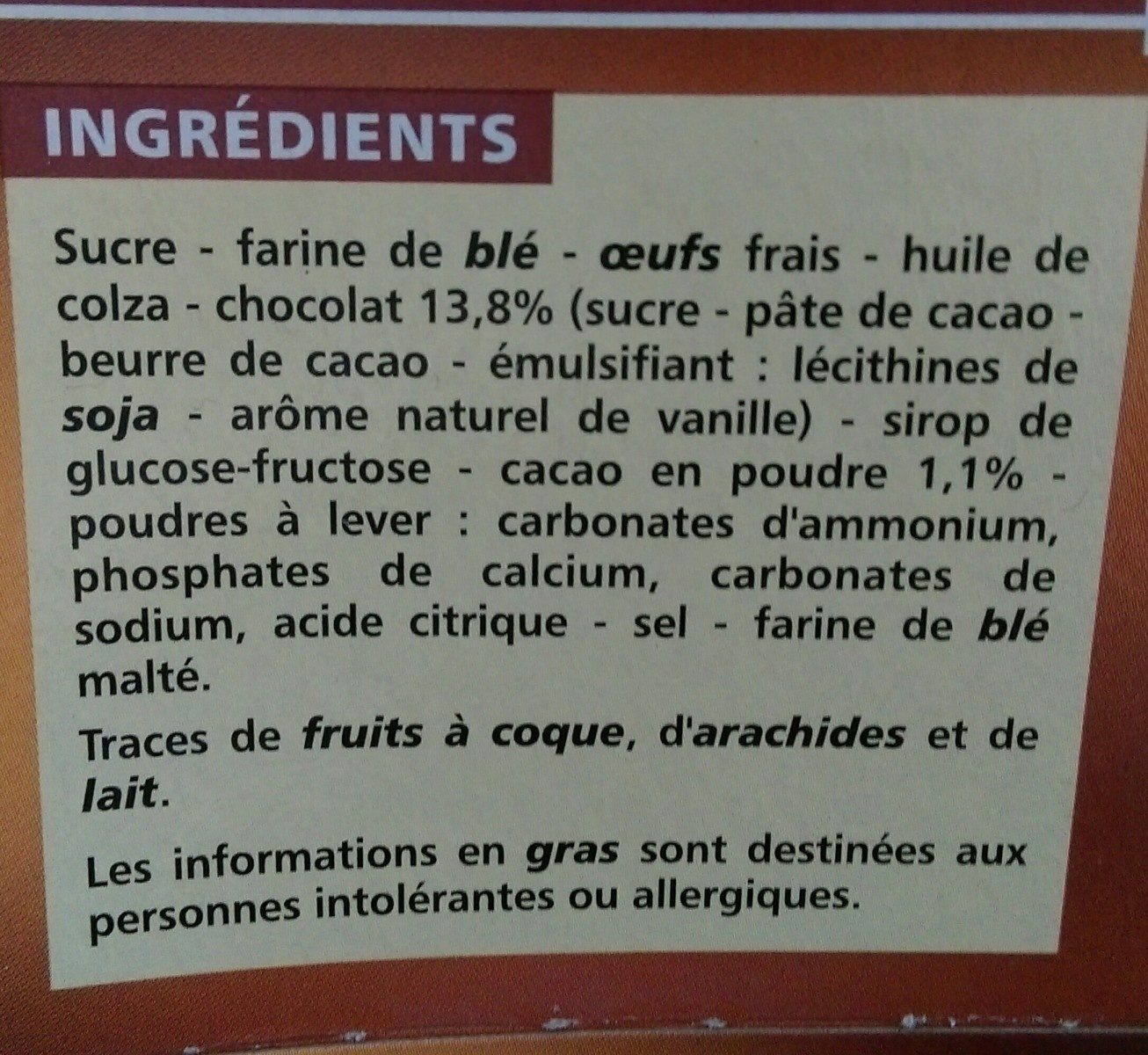 Gâteau tout chocolat - Ingredients - fr