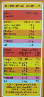 Cookies Pépites de Chocolat et Noix de Coco - Nutrition facts - fr