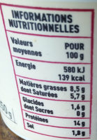 Cancoillotte Nature - Nutrition facts - fr