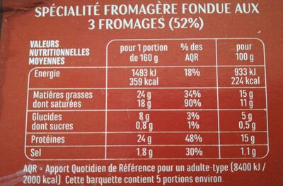 Fondue aux 3 Fromages - Nutrition facts