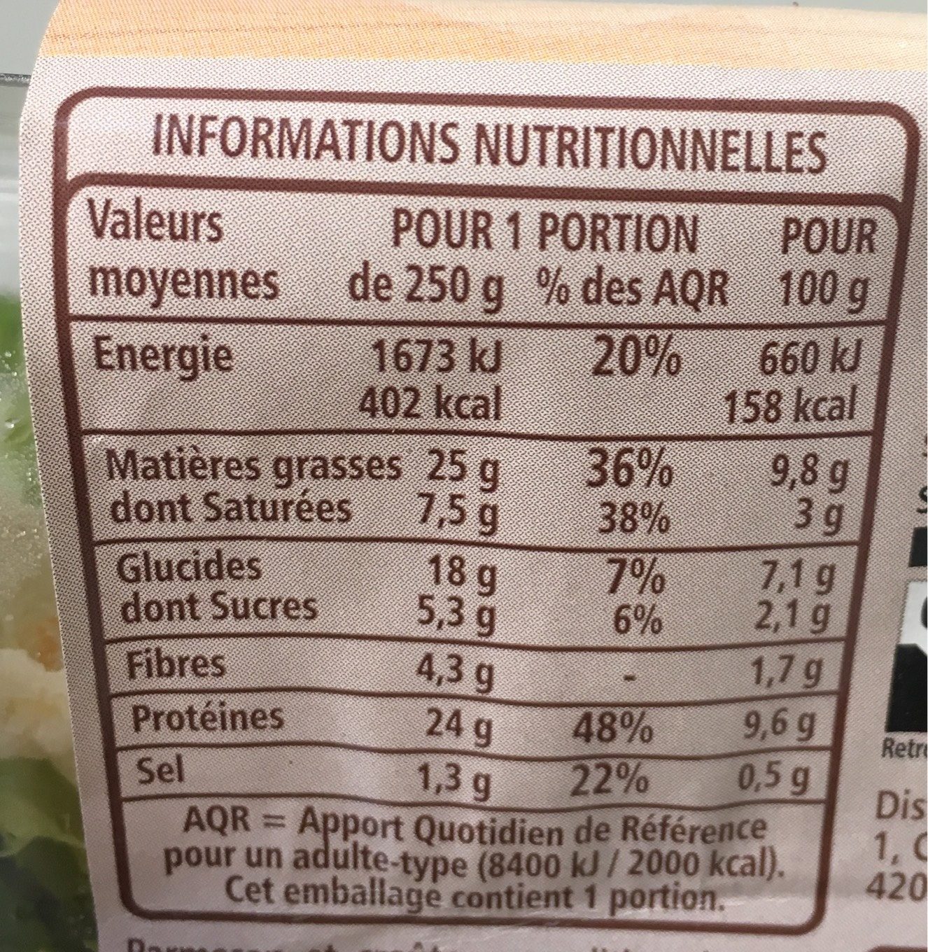 Salade caesar poulet parmesan - Nutrition facts - fr