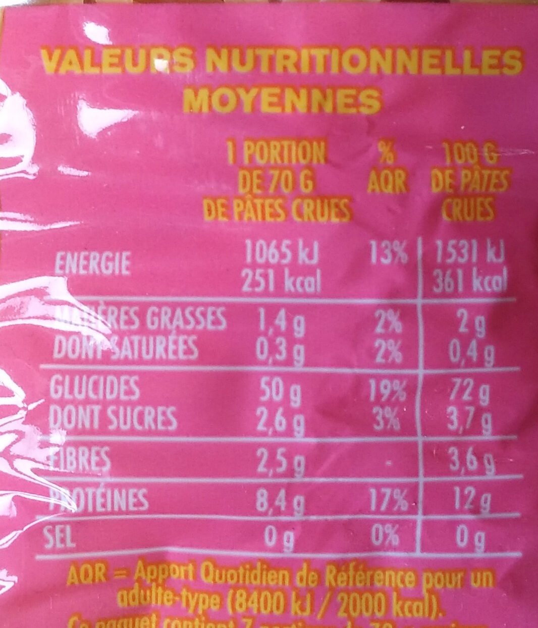 NOUILLES Pâtes de qualité supérieure - Nutrition facts - fr