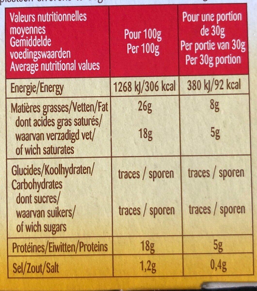 La brique - Nutrition facts - fr