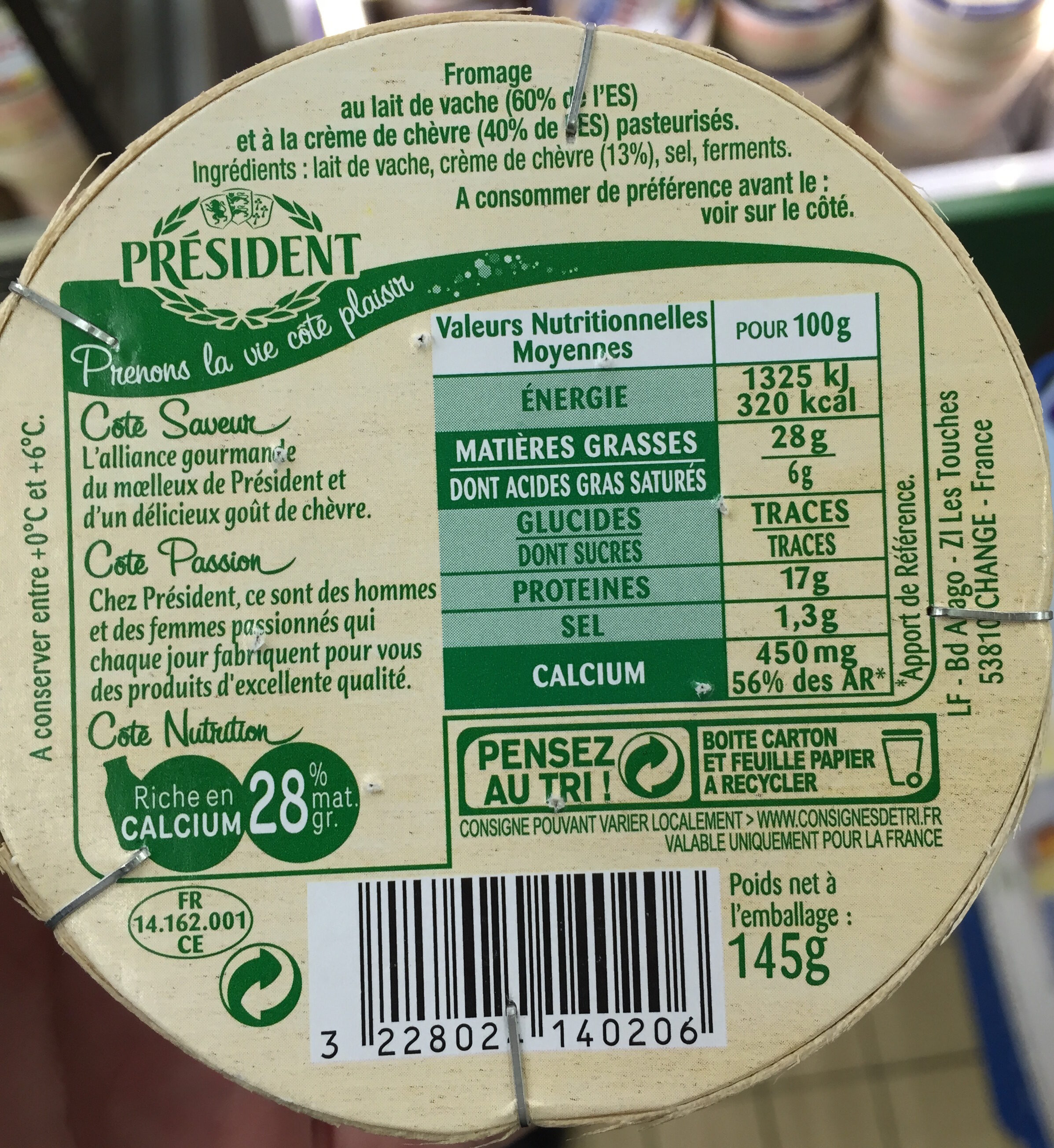 Président au Chèvre - Recycling instructions and/or packaging information - fr