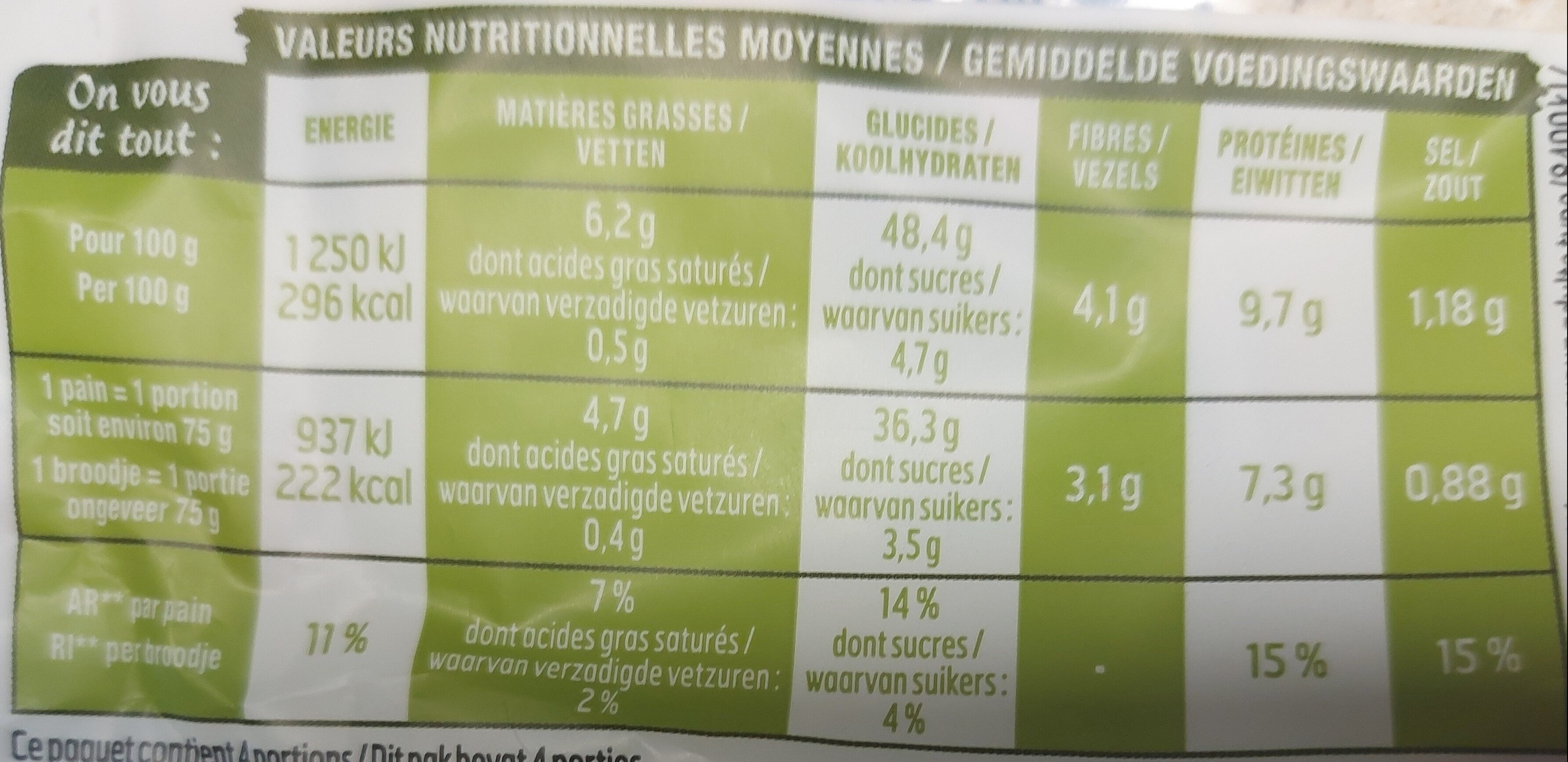 Harrys pain burger brioché aux graines x4 - Nutrition facts - fr