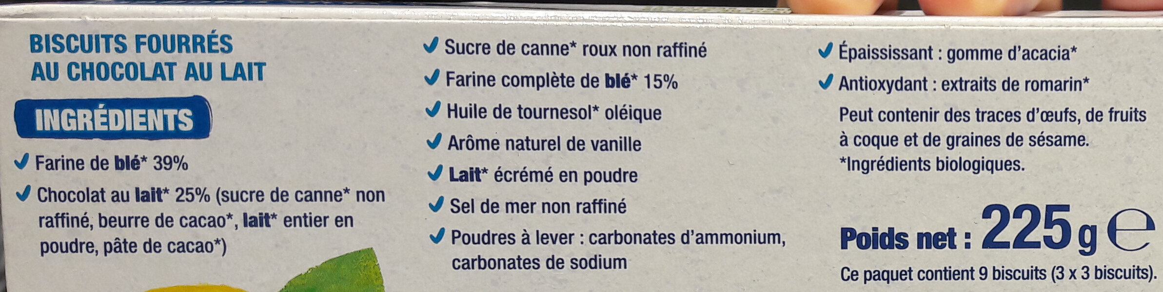 Fourrés Chocolat au lait BIO - Ingredients - fr
