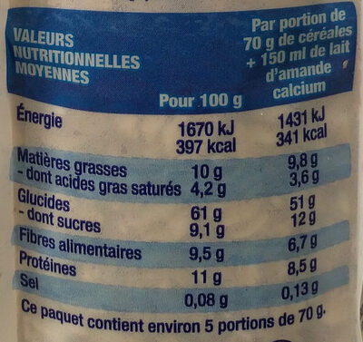 Muesli avoine chocolat bio - Nutrition facts - fr