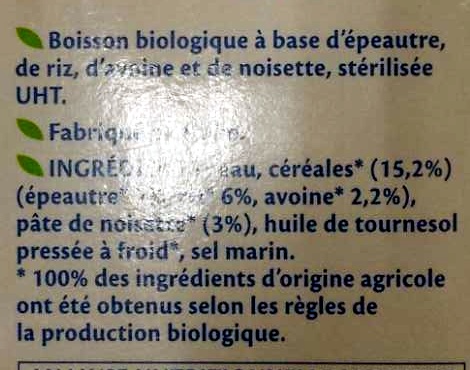 lait végétal épeautre noisette - Ingredients