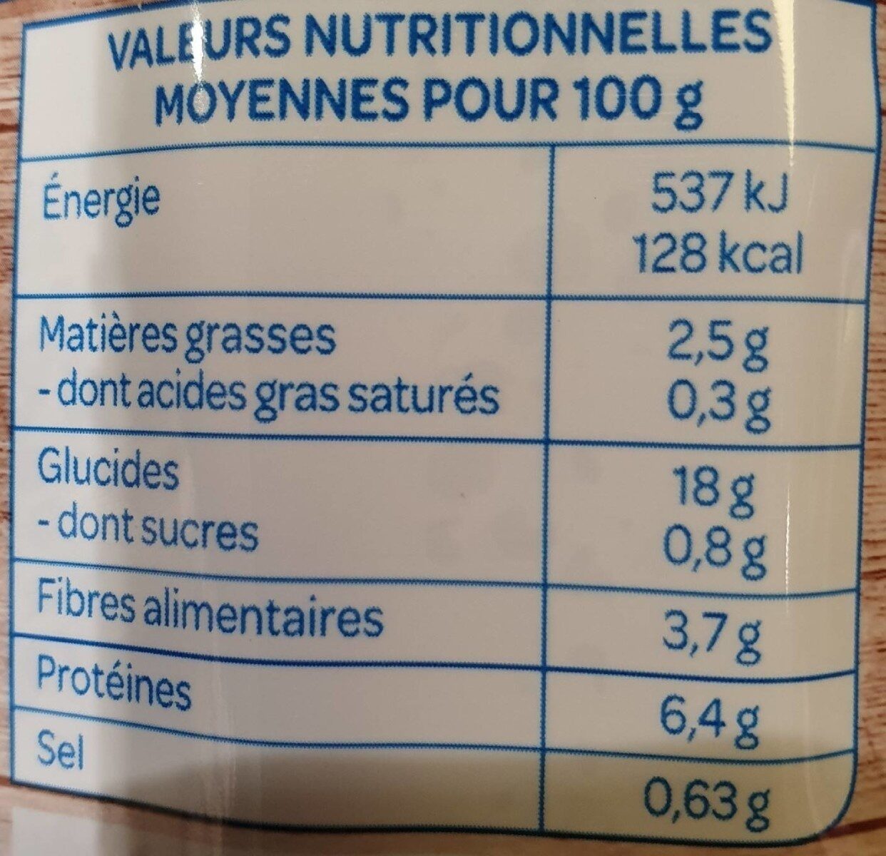 Quinoa Lentilles - Nutrition facts - fr