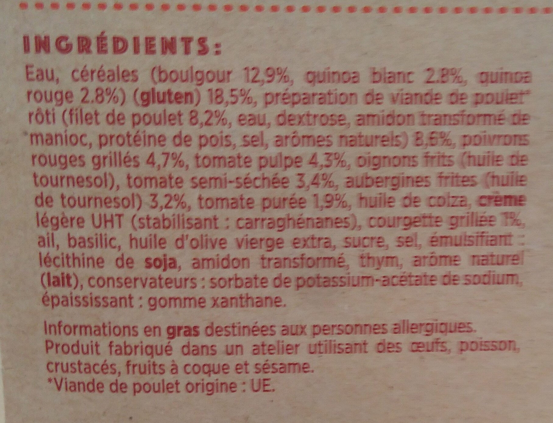 Quinoa & boulgour - Poulet rôti & légumes grillés - Ingredients - fr
