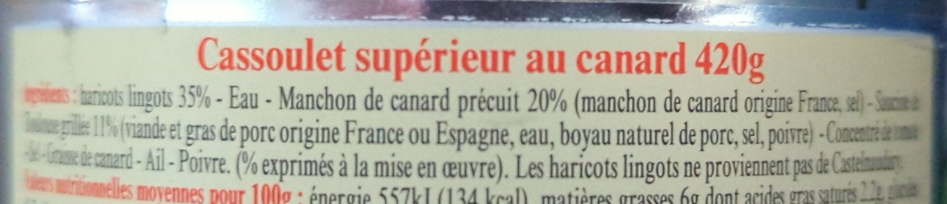 Cassoulet au Canard - Ingredients - fr