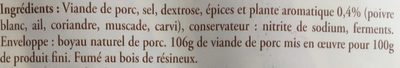 2 saucisses de Montbéliard IGP à cuire - Ingredients - fr