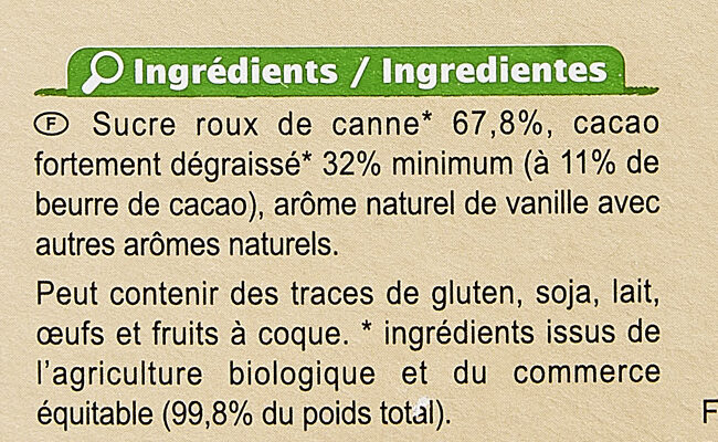 Poudre cacaotée 32% de cacao maigre - Ingredients - fr