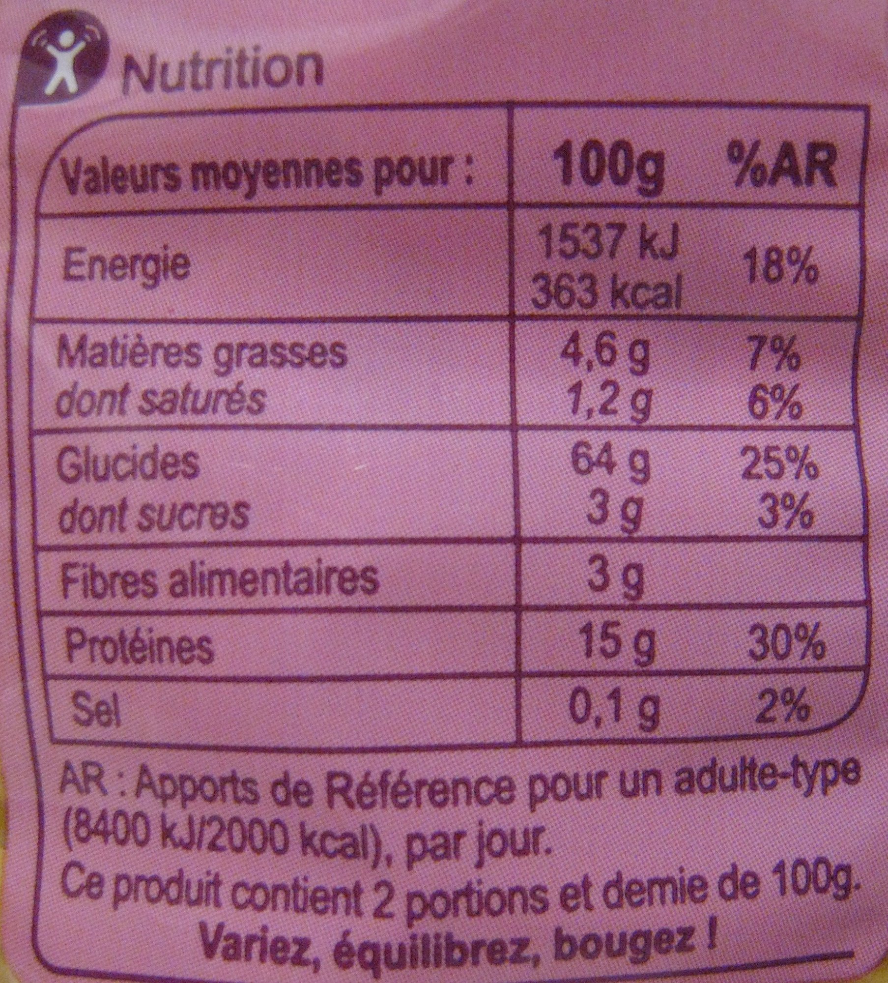 Pâtes d'Alsace IGP Nids - Nutrition facts - fr