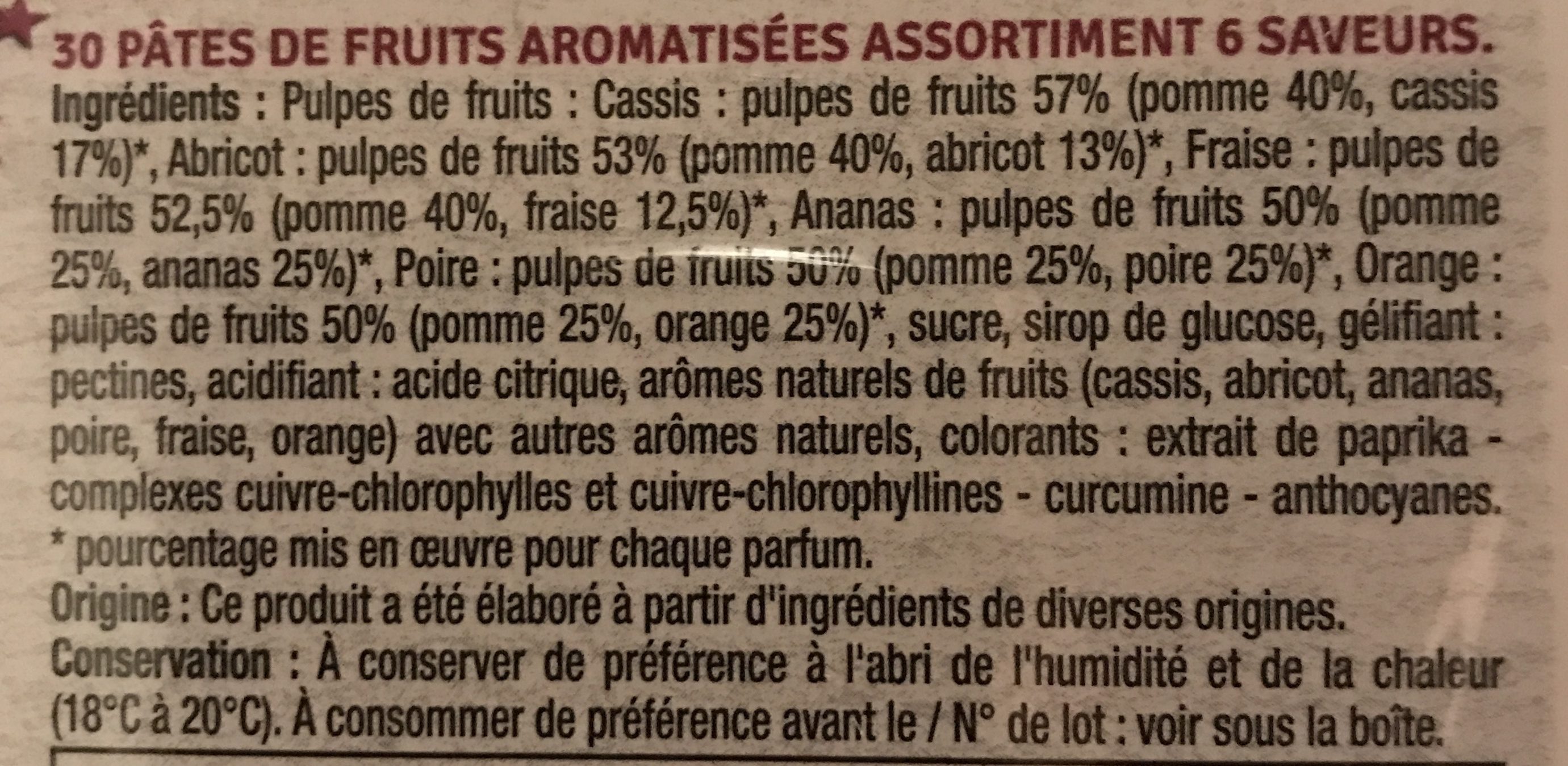 Pâtes de fruits aromatisées - Ingredients - fr