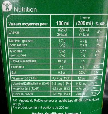 Boisson Soja Calcium - Nutrition facts - fr