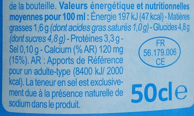 Lait DEMI-ÉCRÉMÉ - Nutrition facts - fr