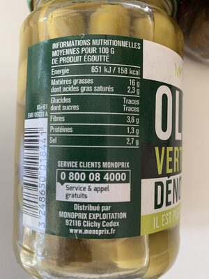 Olives vertes dénoyautées - Nutrition facts - fr
