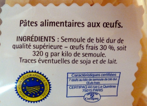 Pâtes d'Alsace (7 œufs frais au kilo), Nids - Ingredients - fr