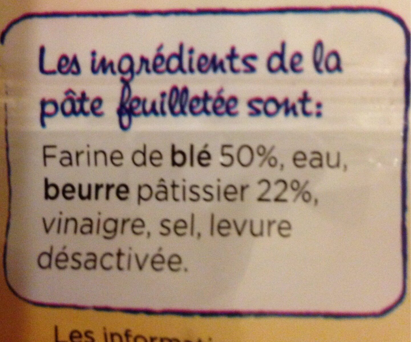 Pâte à tarte feuilletée - Pur beurre - Ingredients - fr