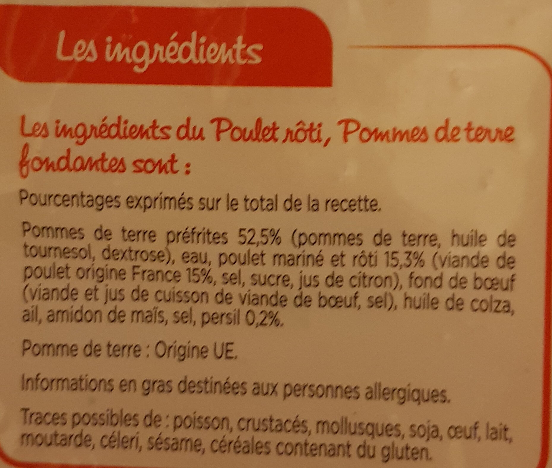 Poulet Rôti et Pommes de terre Fondantes - Ingredients - fr