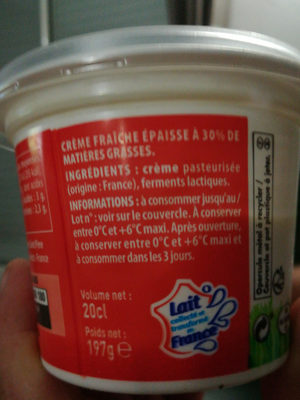 Crème fraîche épaisse entière 30% - Nutrition facts - fr