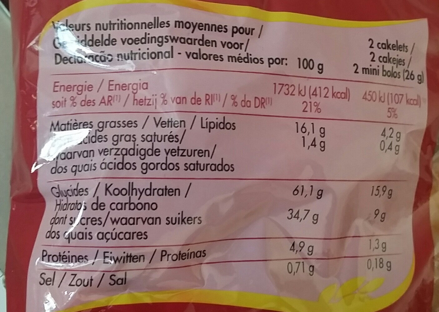 Cakelets Aux Oeufs, Le Paquet, - Nutrition facts - fr