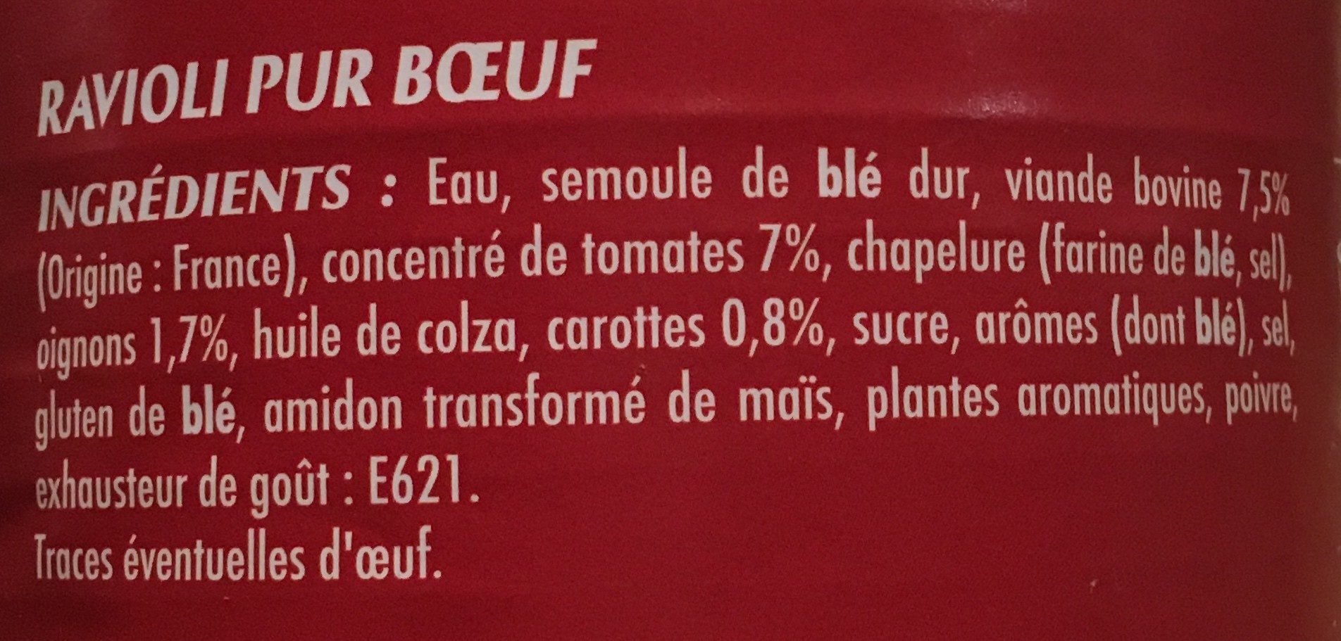 Ravioli pur bœuf - Ingredients - fr